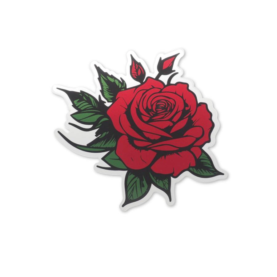 シルバー）薔薇ステッカー（15cm レッド）1枚 屋外 給油口 ヘルメット