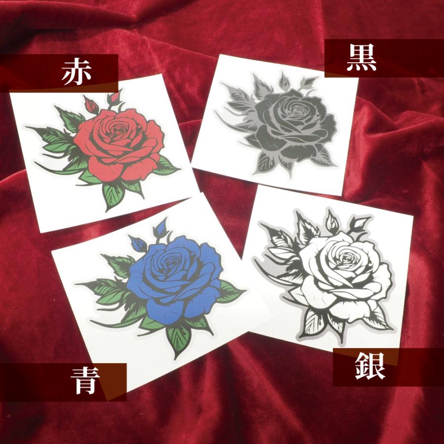シルバー）薔薇ステッカー（10cm 青）1枚 屋外 給油口 ヘルメット