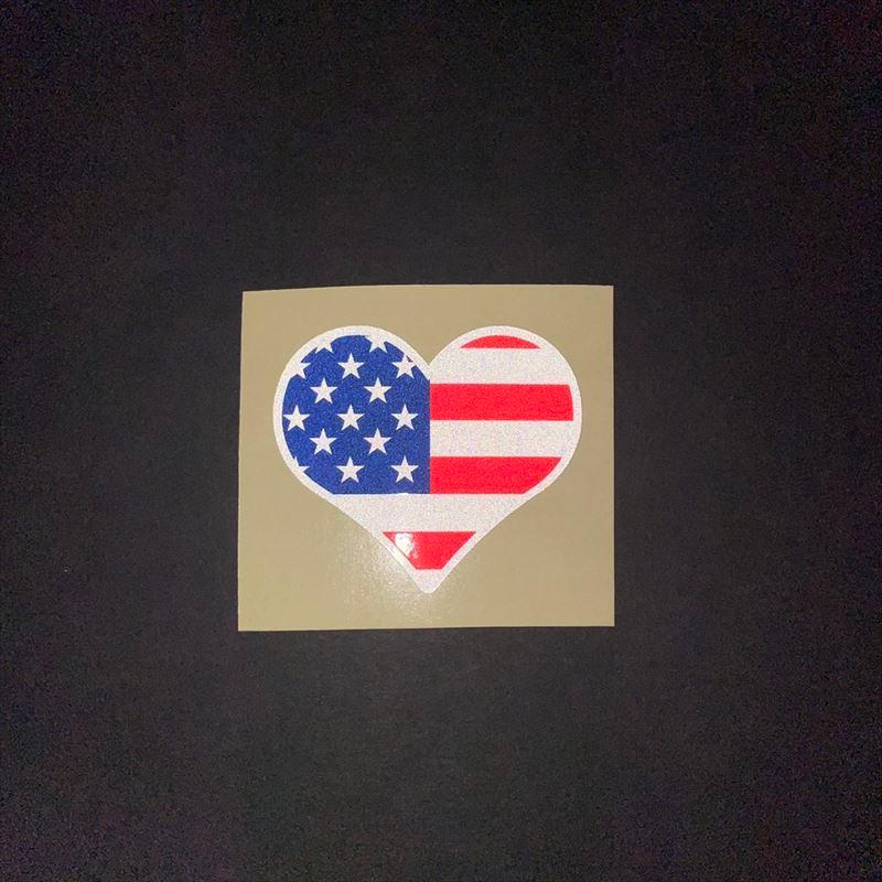 反射）ハート アメリカ国旗 ステッカー（5cm）星条旗 屋外対応