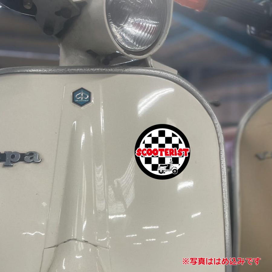 マットラミ）チェッカー スクーターステッカー 8cm レッド vespa
