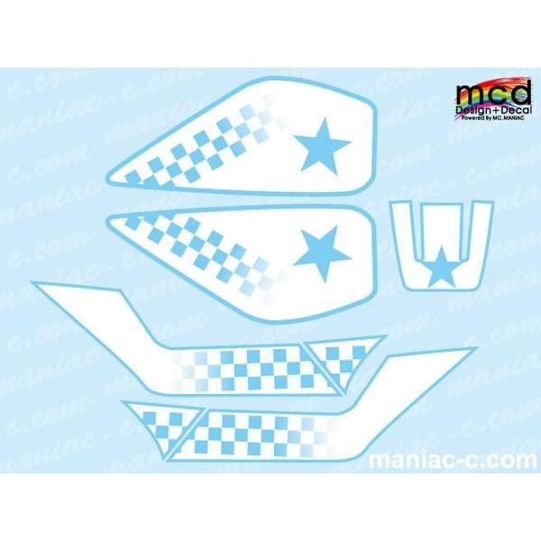 TW200/225用 貯蔵タンク/サイドカバーデカール チェッカーはやりっ子 水色