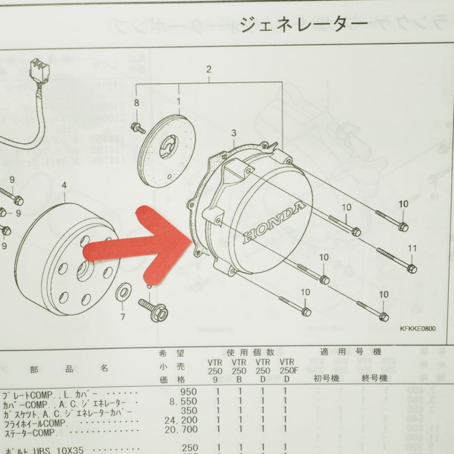 VT250スパーダ ジェネレーターカバー ガスケット MC20-100 SPADA