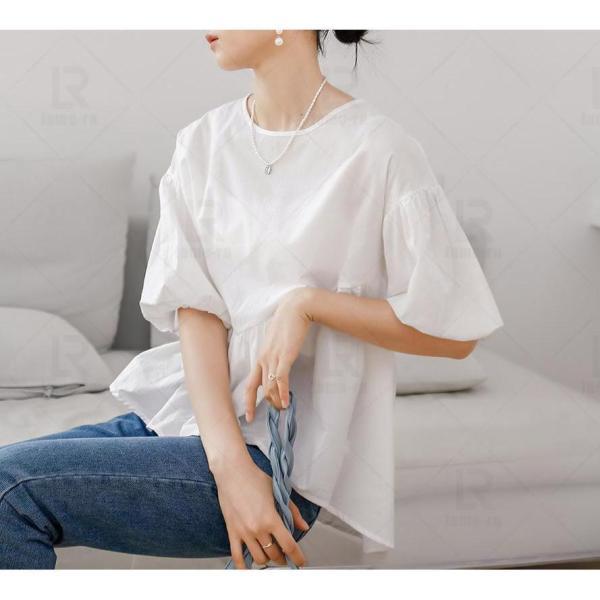 ス Tシャツ レディース バックギャザー カットソー バックフリル 二の腕カバー 半袖 無地パッチワーク ゆったり 丸ネック夏 綿 快適 デザイン | ブランド登録なし | 09