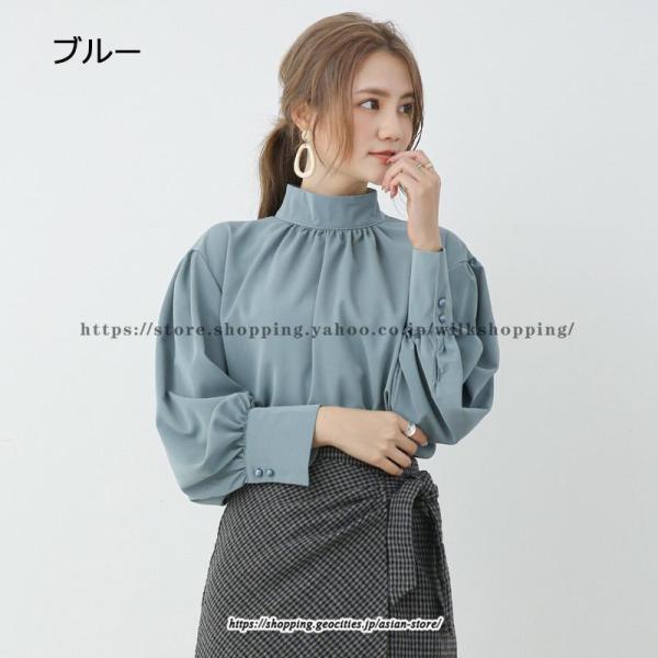 シャツ ブラウス ボリューム袖ハイネックブラウス レディース シフォン バブルスリーブ 長袖 オフィス カジュアル ビジネス 通勤 フェミニン 20代30代40代50代　 | ブランド登録なし | 18