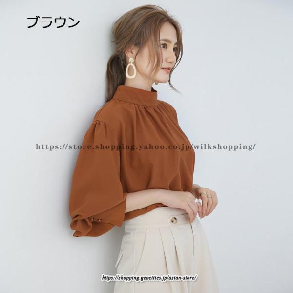 シャツ ブラウス ボリューム袖ハイネックブラウス レディース シフォン バブルスリーブ 長袖 オフィス カジュアル ビジネス 通勤 フェミニン 20代30代40代50代　 | ブランド登録なし | 20