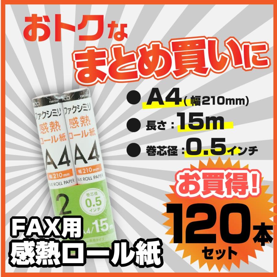 FAX用感熱ロール紙　A4サイズ芯径0.5インチ　15m×120本セット　ミヨシ　FXR15AH-2-60P　MCO