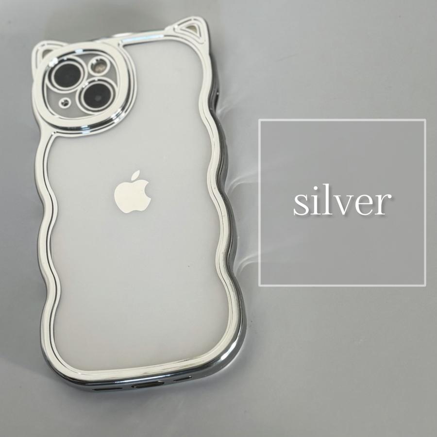 iPhone12 13 14 スマホケース うねうね なみなみ 猫耳 ケース メッキ かわいい ウェーブ クリア 透明 可愛い おしゃれ SNS 大人かわいい 女子 猫 波 雲 |  | 04