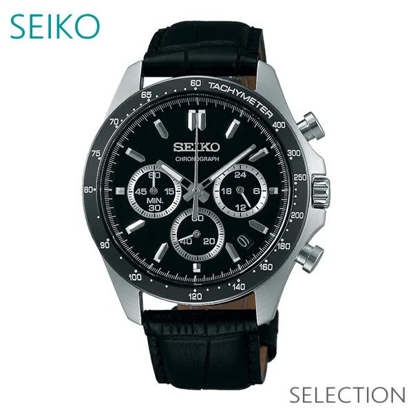 セイコーセレクション メンズ ウォッチ クロノグラフ 腕時計 ブラック 革バンド SBTR021 正規品 SEIKO SELECTION | SEIKO