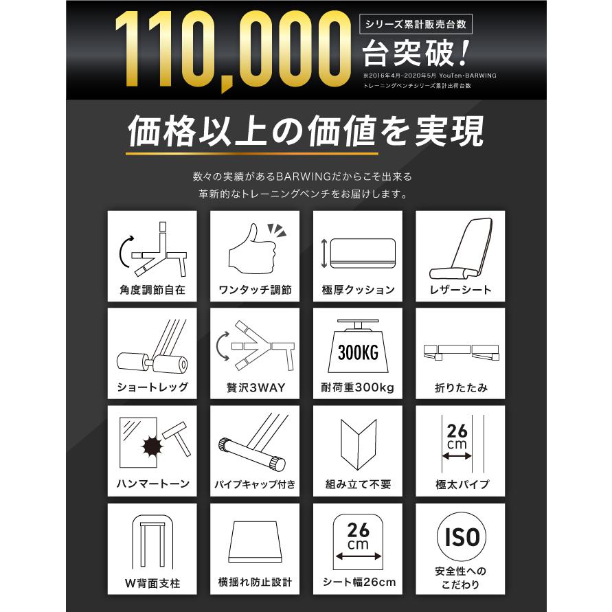 BARWING トレーニングベンチ 可変式 インクラインベンチ 耐荷重300kg