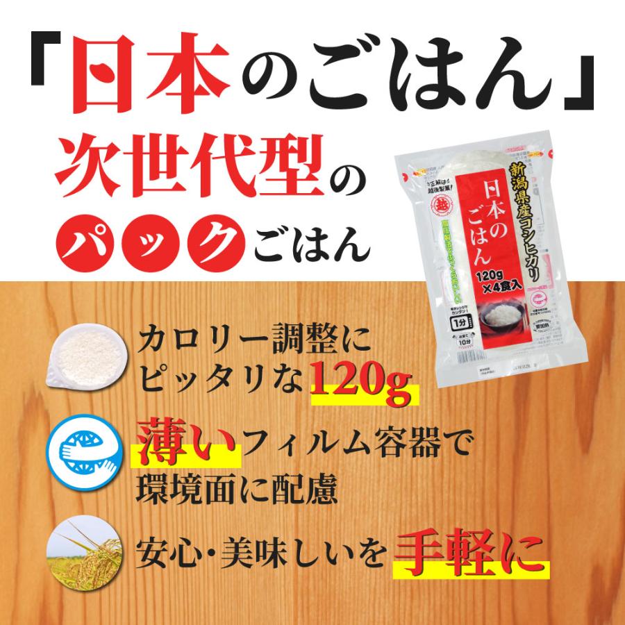 48食 コシヒカリ 120g 4食入 12袋セット 新潟産 魚沼 日本のごはん  レトルト ご飯 食品 越後製菓｜mdh-benri｜02