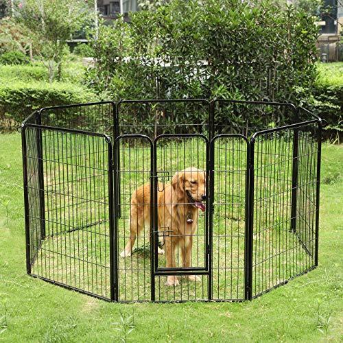 FEANDREA ペットサークル 中大型犬用 犬ケージ 全成長期使用可 室内外兼用 カタチ変更可 ペットフェンス パネル8枚 折り畳み式 組立簡単 PPK81H 高さ100cm 