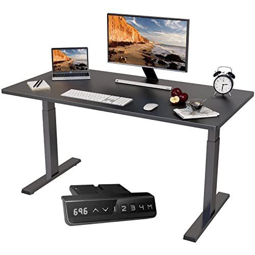 Lubvlook 電動式スタンディングデスク(幅120×奥行60) 無段階高さ調節昇降人間工学パソコンデスク， ブラック