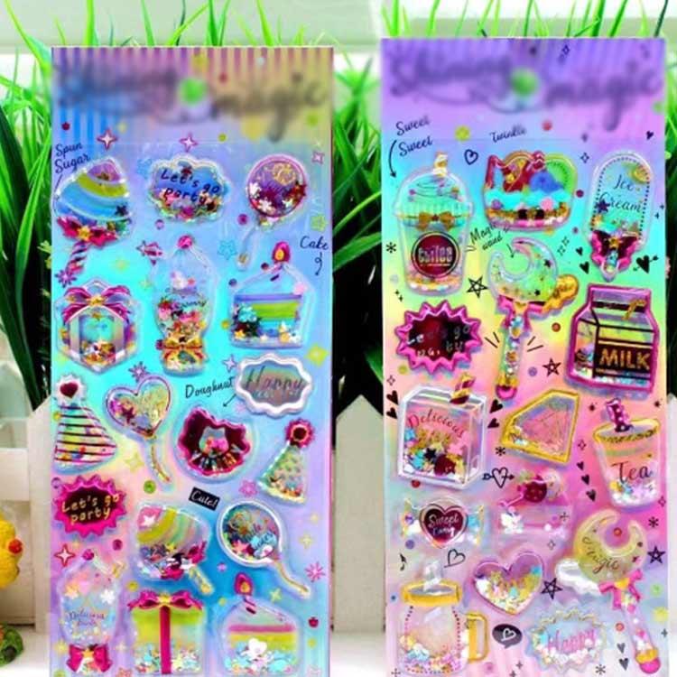 シール 小学生 【5枚セット】カプセルラメシール 女の子 SNS 立体