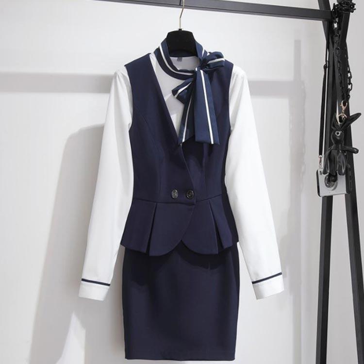 オフィスベストスーツ 事務服 制服 3点セット レディース 長袖 ブラウス ベスト スカート 通勤 オフィス 企業 飲食店 サービス業 受付 事務 ホ｜mdk-store｜05