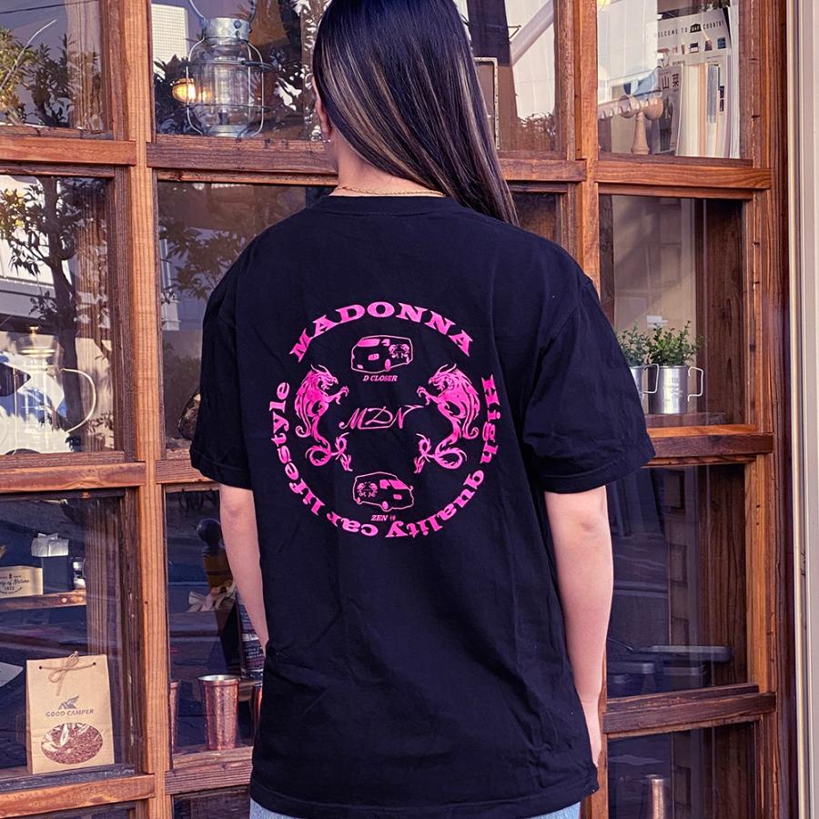 MDNマドンナオリジナルTシャツ ドラゴン 竜 龍 ブラック ピンク 半袖