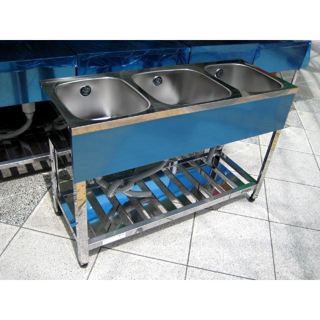 業務用シンク(三槽式・バックガードと蛇口付き）