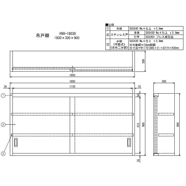 新品 シンコー 業務用 ステンレス 吊戸棚 H90-18030