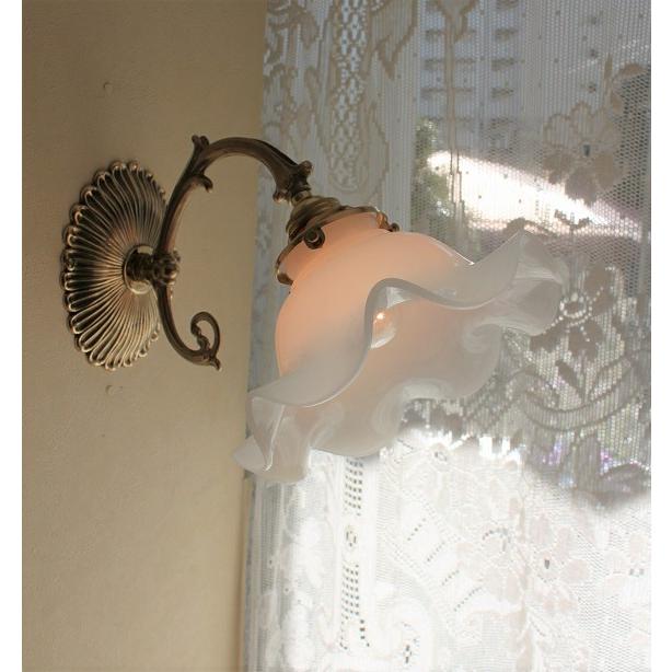 アンティーク調 お洒落な真鍮フレンチブラケットライト＆ミルクガラス