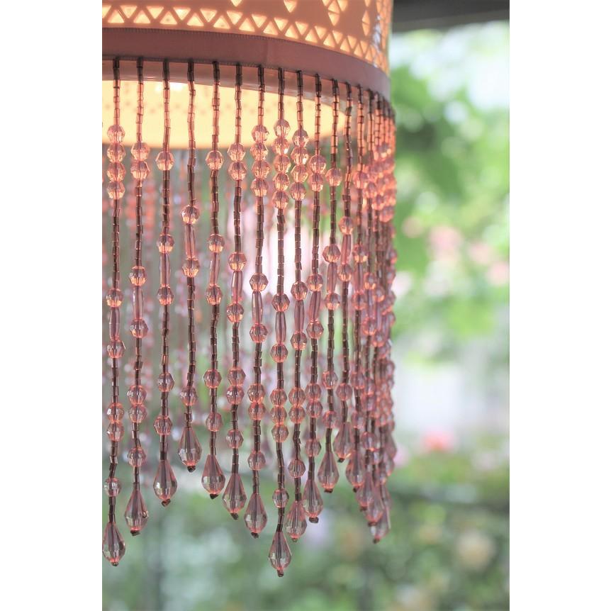 飾りビーズフリンジが素敵なレース柄陶器ランプシェードMFGA（モーブ