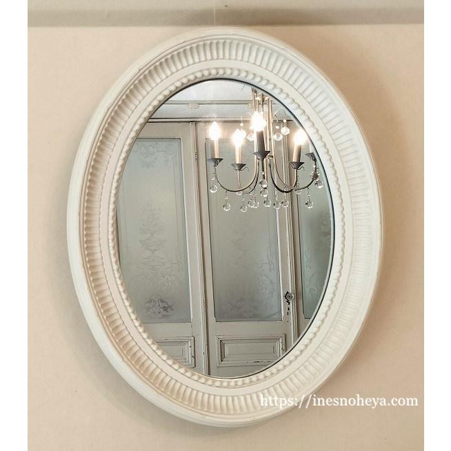 フレンチスタイルの素敵な鏡（オフホワイトのシャビーシックなオーバル