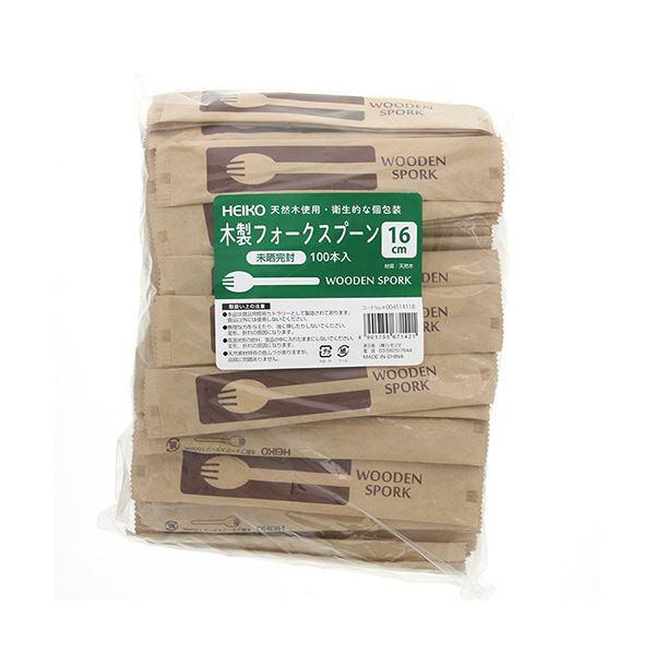 シモジマHEIKO 木製フォークスプーン 160mm 未晒紙完封 #004514118 1セット（2000本：100本×20パック）_2