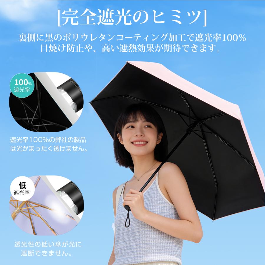 日傘 折りたたみ日傘 わずか3cm 超軽量 130g 完全遮光 晴雨兼用 傘 5本