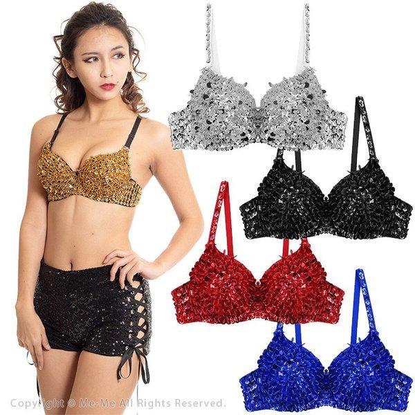 スパンコール ブラトップス ダンス 衣装 コスプレ シルバー ブルー Dx2501 レッド 新しく着き ゴールド ブラック