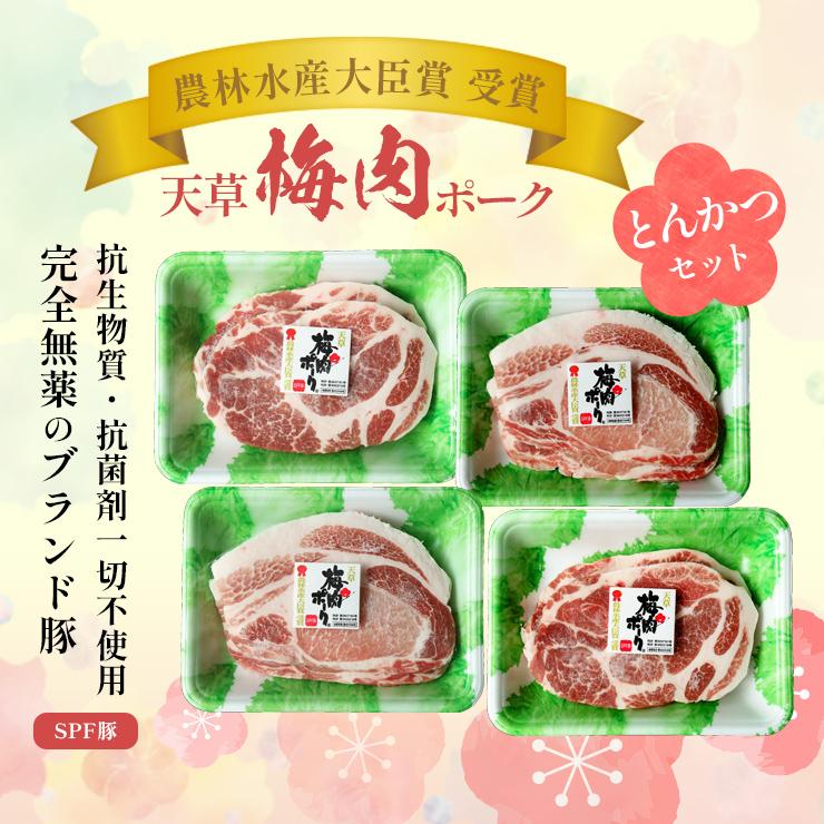 お歳暮 御歳暮 プレゼント ギフト 贈り物 天草梅肉ポーク 豚肉 ロースとんかつ用 4枚  合計800g  九州産 熊本産 ホルモン・抗生物質不使用 抗菌剤無添加 高級 | 天草梅肉ポーク | 01