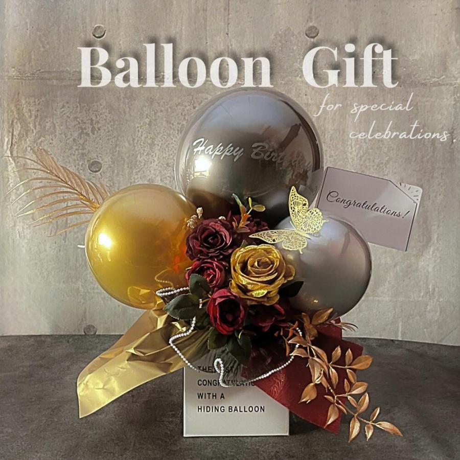 華やかな赤薔薇とゴールドのバルーンギフト 開店祝い 結婚祝い