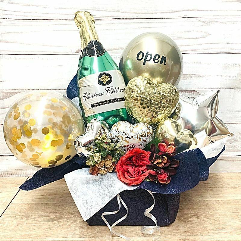 気質アップ シャンパンボトル 開店祝い オープン 成人式 年記念 結婚祝い 誕生日 記念日 退職祝い ウェディング 祝電 電報 バルーンギフト バルーン電報 バルーンブーケ