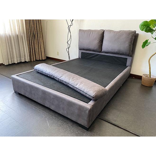 ダブルベッド フレームのみ ベッド ヘッド付き レザーファブリック グレー カルガリー ※送料無料※ 196bedcalgaryd大川