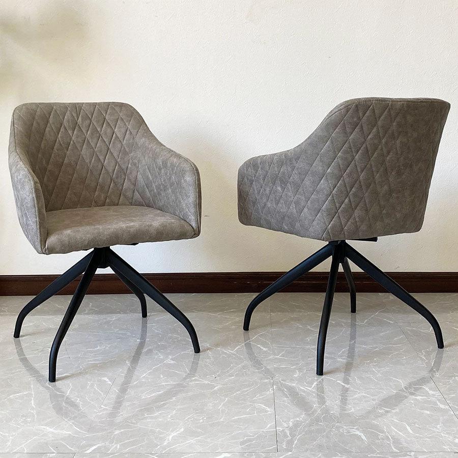 ダイニングチェア 回転チェア 肘付き レザーファブリック グレー