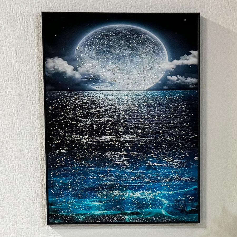 クリスタル アートパネル 水晶パネル 60×80 壁掛け絵 パネル 海 夜景