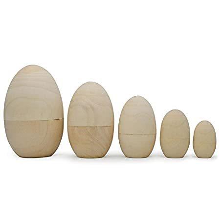 5 Unfinished Unpainted Blank Wooden Nesting Easter Eggs 5 Inches 人形、工芸品ケース
