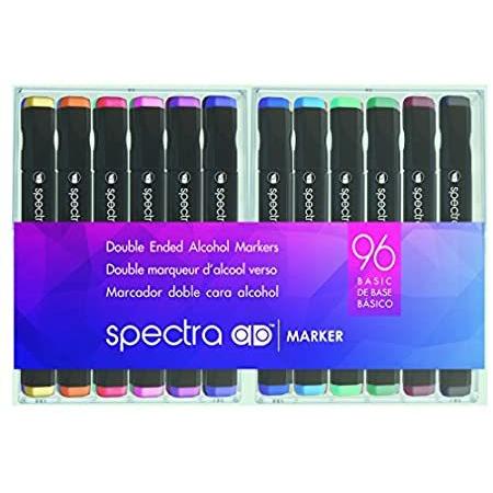 Chartpak スペクトラ AD マーカー トリニブ ブラシ デュアルチップ 96色詰め合わせのベーシックカラーセット ハードプラスチックキューブ 絵筆