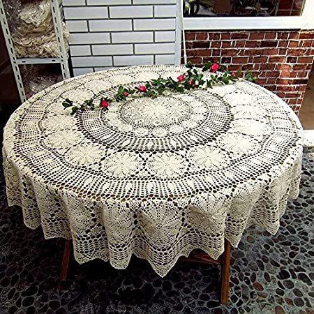 【激安セール】 Lace Cotton Crochet White inch 60 USTIDE Tablecloth Ta Round Floral Elegant テーブルクロス