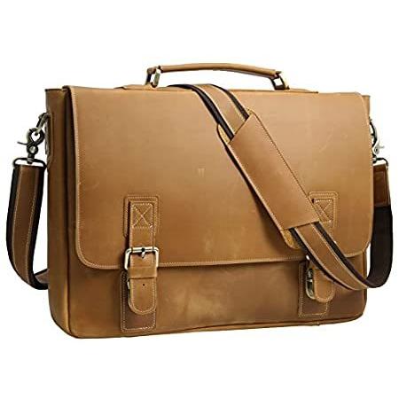 保障できる Crazy Iswee Horse 1 or 16" Fit Briefcase Leather Bag Messenger Mens Leather ノートパソコンバッグ、ケース