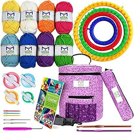 Complete Crochet Craft Kit - Knitting Looms, Craft Yarn, Crochet Hooks and その他編み物用品