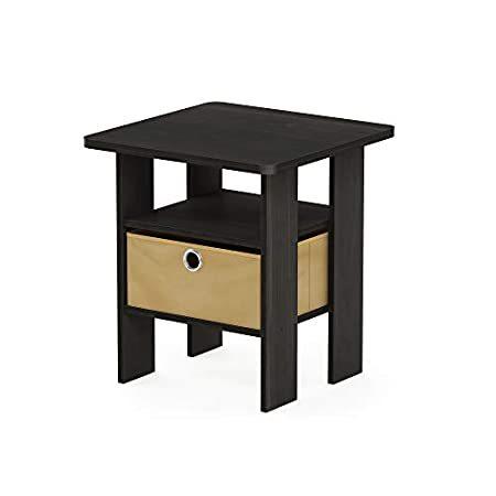 Furinno Andrey End Side Night Stand/Bedside Table with Bin Drawer, 1-Pack, ベッドサイドテーブル