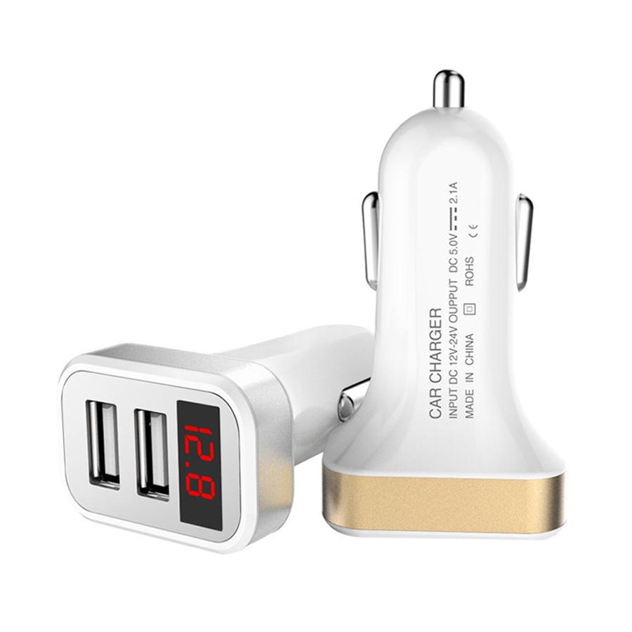 シルバー】 USB車載充電器 デジタル電圧計 USB 2ポート 数字電圧計