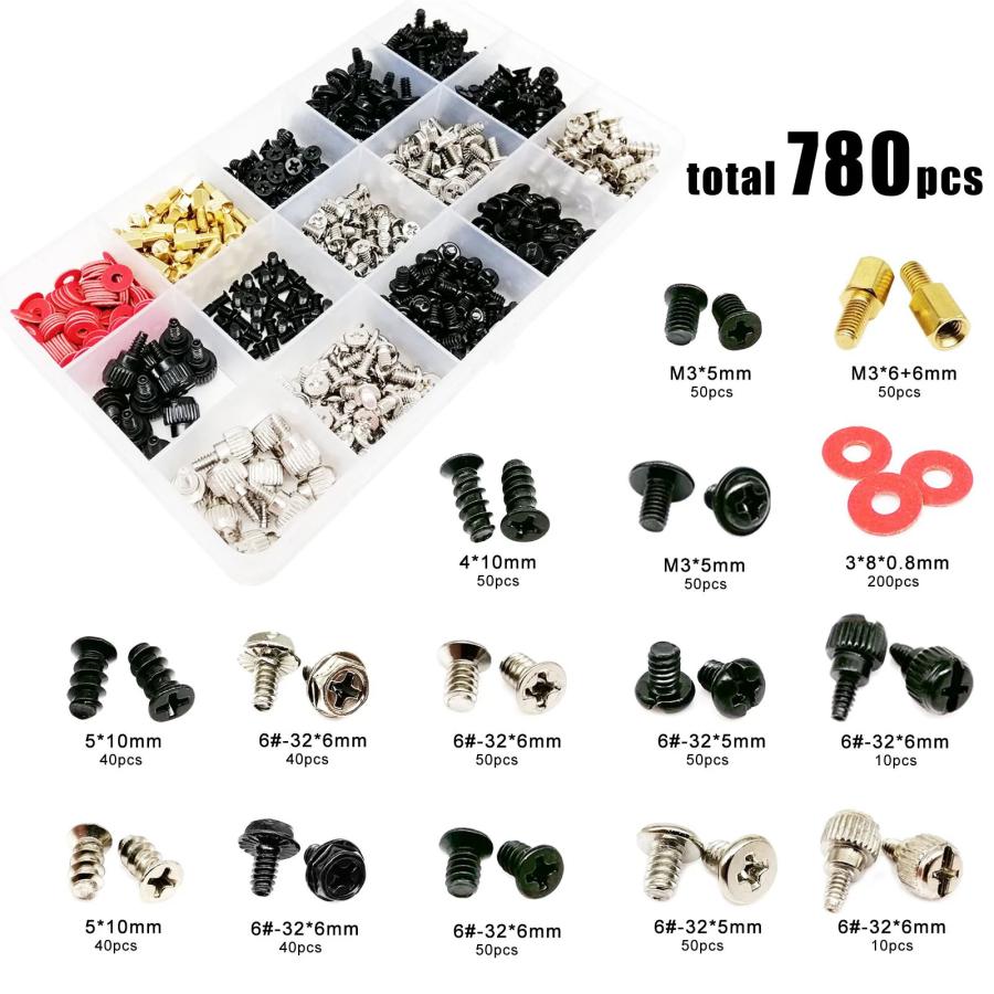 パーツ固定ネジ】 PCネジセット 780個セット スペーサー ワッシャー