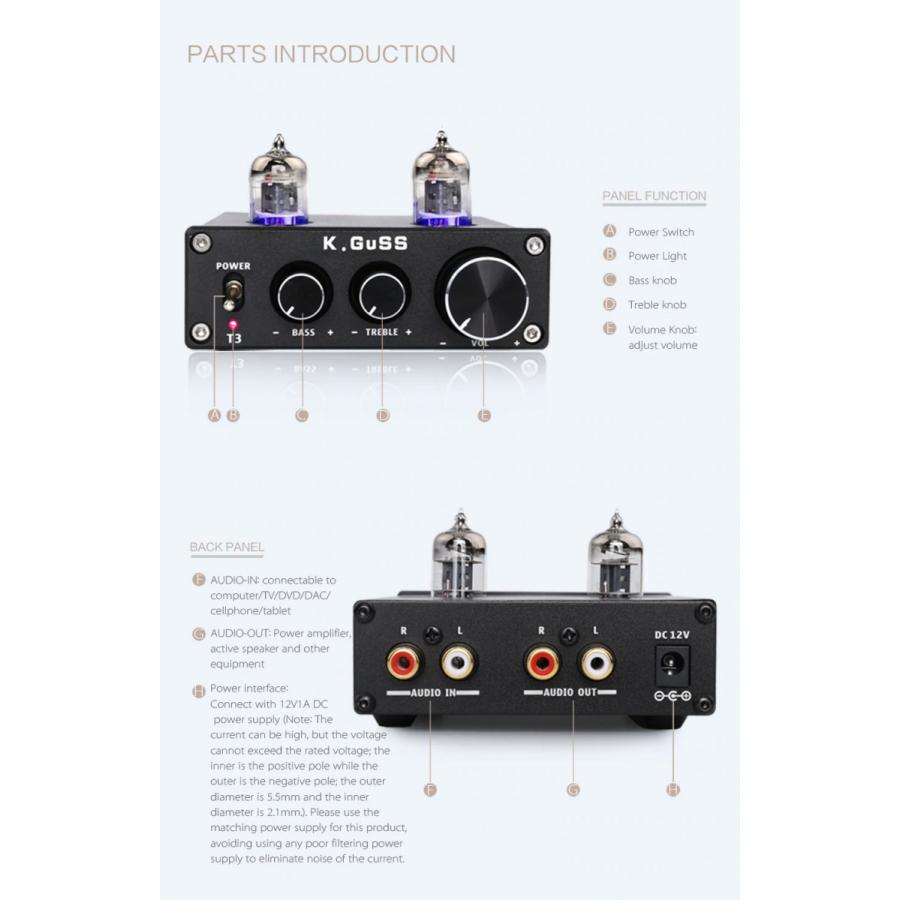 KGUSS T3 ミニ 6J1 プリアンプ 管アンプ HIFI オーディオ高音低音 調整