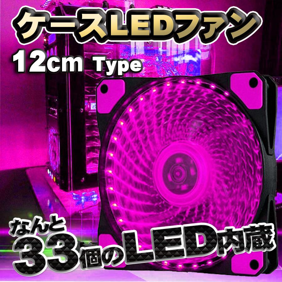 ピンク】【2個セット】 33個のLED内蔵 ケースファン 静音 LED