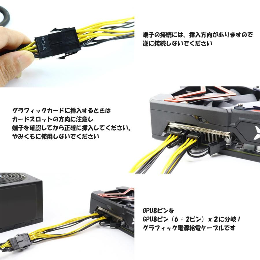 GPU電源分岐ケーブル】新品 PCI-E 電源分岐ケーブル 8ピン から 8(6+2
