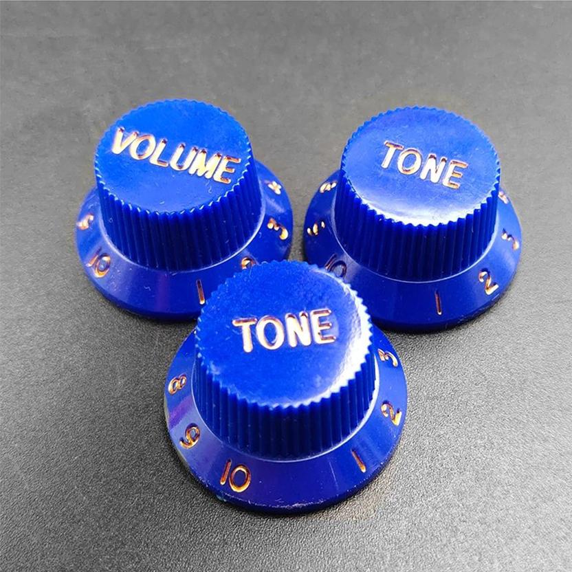 ストラトキャスター 【ブルー】カラー選択可能 3点セット エレキギター・ベース用 ボリューム トーン コントロールボタン Volume