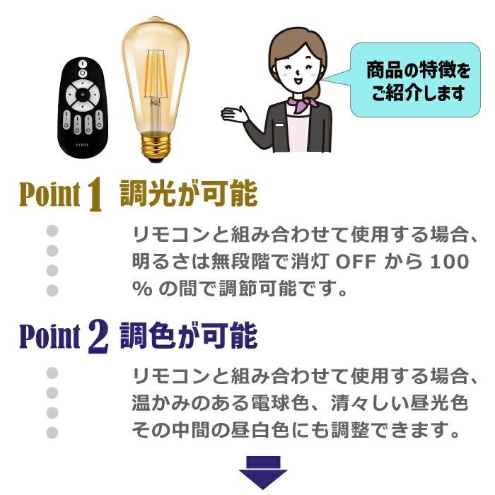 LED電球 フィラメント電球 E26 1個 調光 調色 リモコン付 E26口金 6W