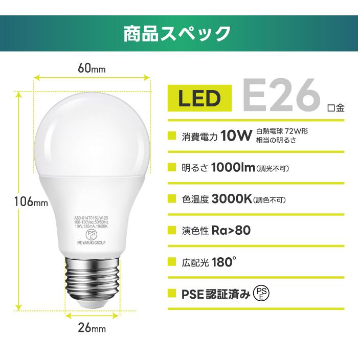 LED電球 6個入 E26口金 72W形相当 電球色 密閉形器具 広配光 10W