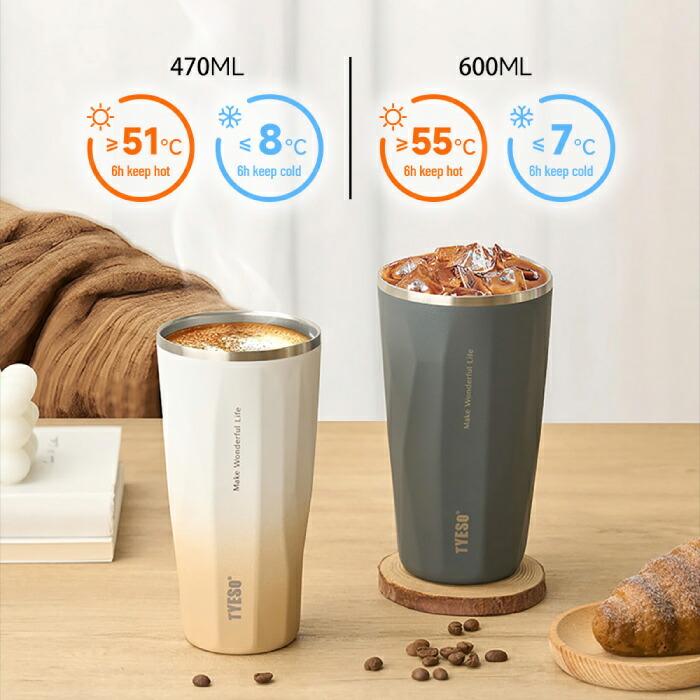 TYESO ストロータンブラー 470ml 蓋付き ステンレス 保温保冷 おしゃれ