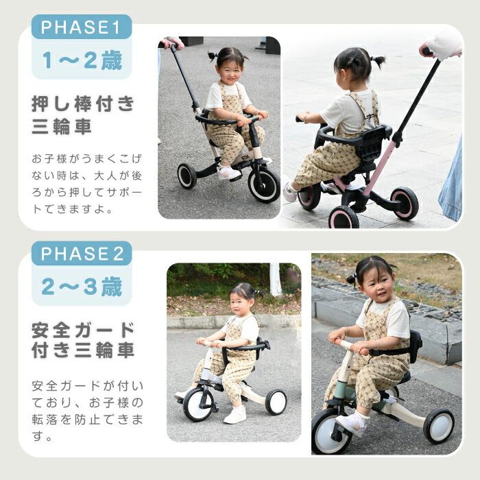 BTM 三輪車 5in1 押し棒付き かじとり 1歳 2歳 3歳 4歳 5歳 キック