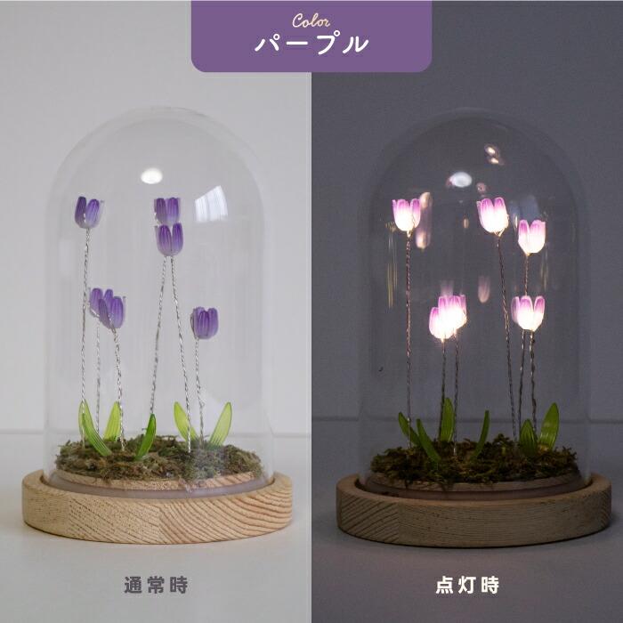 LUMO チューリップ ガラスドーム LEDライト付 卓上 インテリア 置物